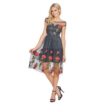 Sistaglam Black 'Elliotte' embroidered bardot prom dress